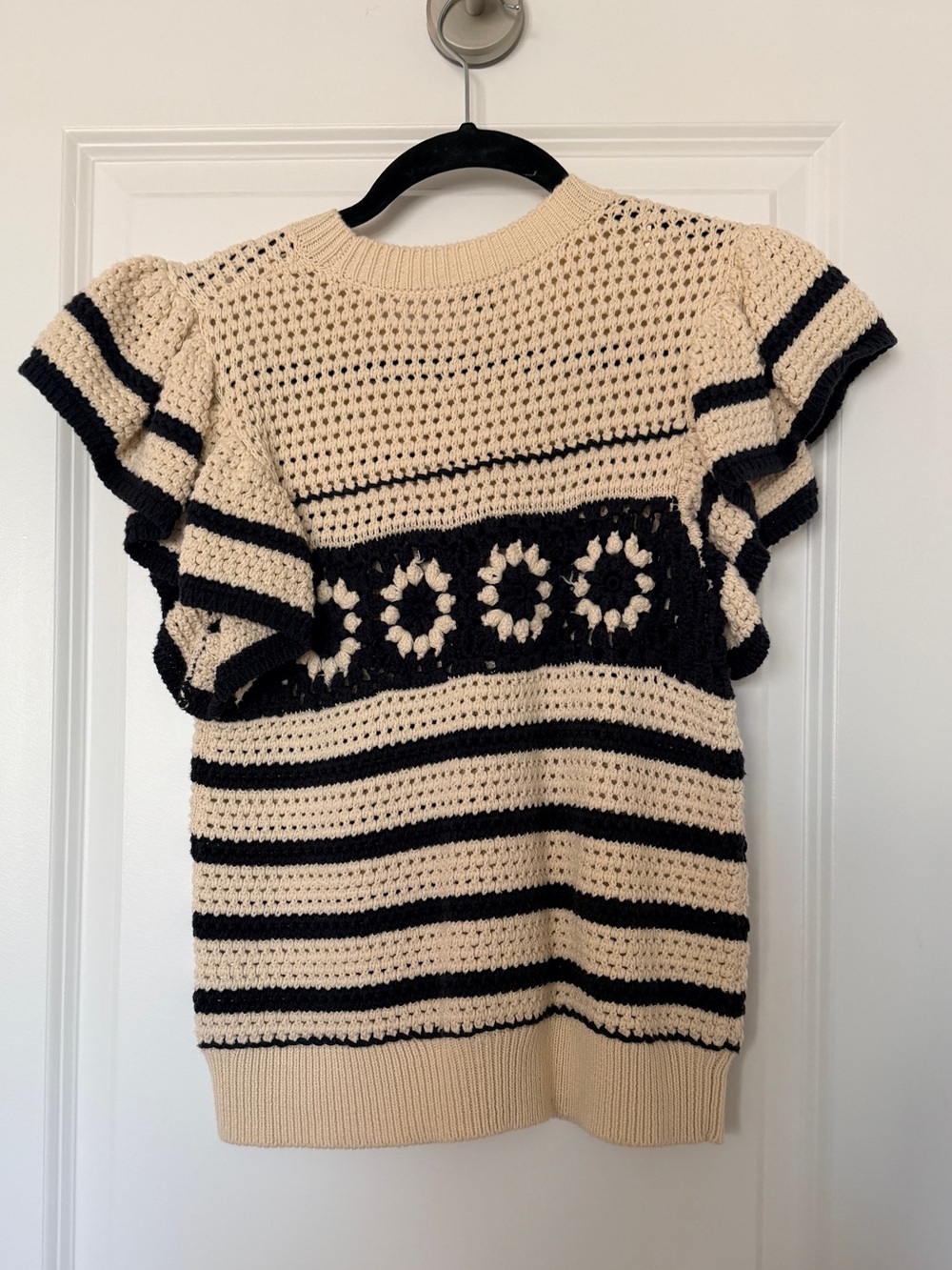 Anthropologie, Penelope Striped Crochet Knit Top, Cream/Navy, M - Picture 6 of 8
